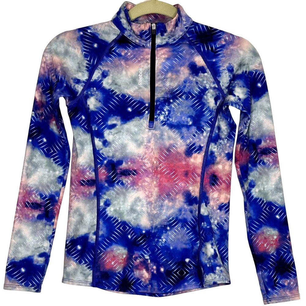 Reebok Girls Space Tie Dye Geo 1/4 Zip Mock Neck M 10 12